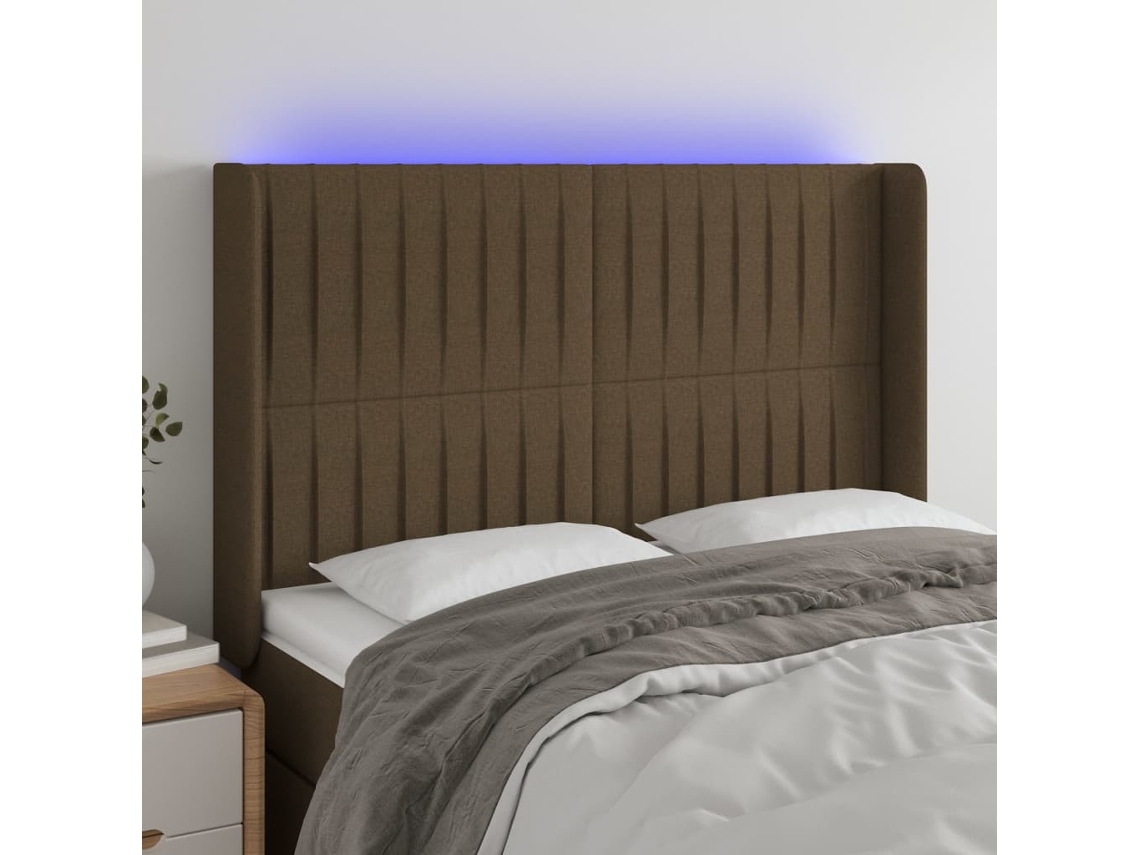 Vidaxl Cabeceira De Cama C/ Luzes Led Tecido 147x16x118/128cm Castanho