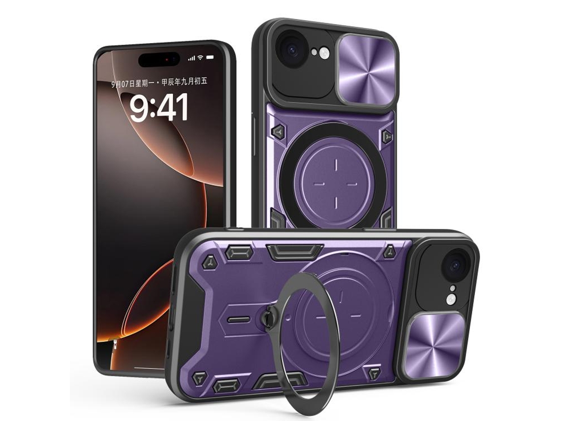 Capa Para Iphone 17e - Textura De Cd - Suporte Magnético Deslizante - Proteção Para Câmera