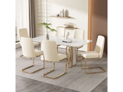 Conjunto De 6 Cadeiras Cantilever Em Veludo Encosto Com Padrão Em Losango Base Em Metal Dourado Bege Estilo
