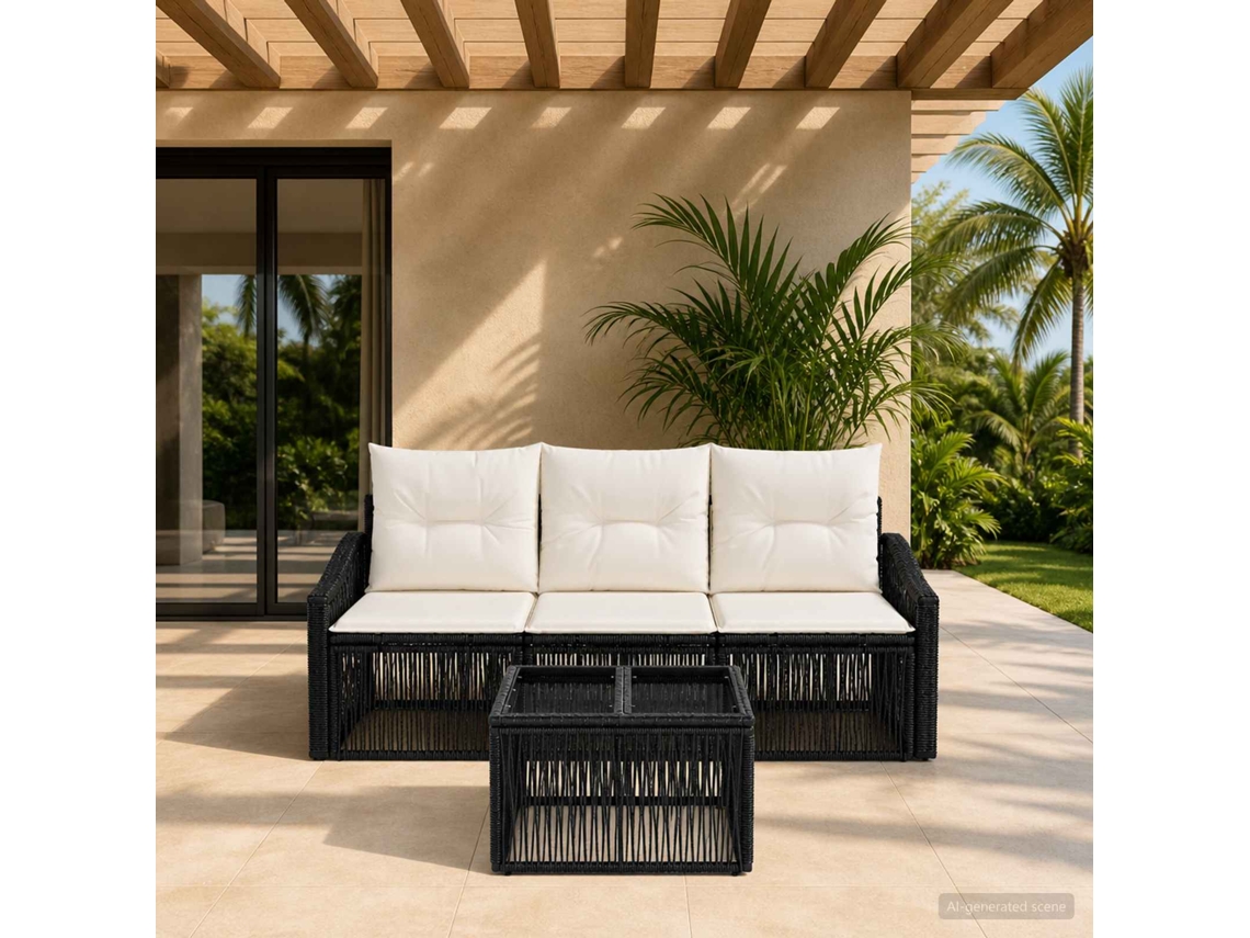 Vidaxl Conjunto De Sofá De Jardim 4 Unid. Preto Vime Pe