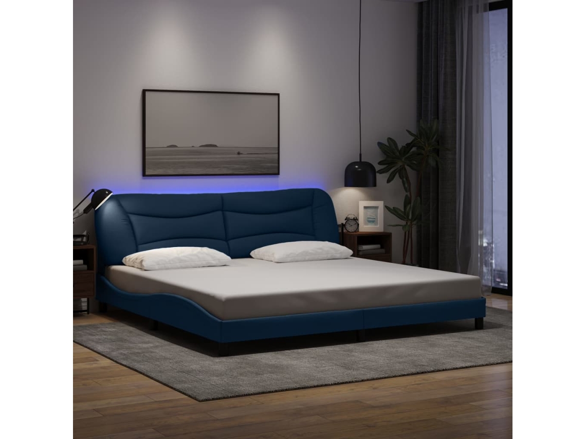 Vidaxl Estrutura De Cama Com Led Sem Colchão Hvar 200x200 Cm Tecido Azul