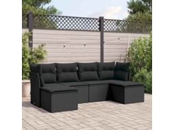 Vidaxl 6 Pcs Conjunto Sofás De Jardim C/ Almofadões Vime Pe Preto