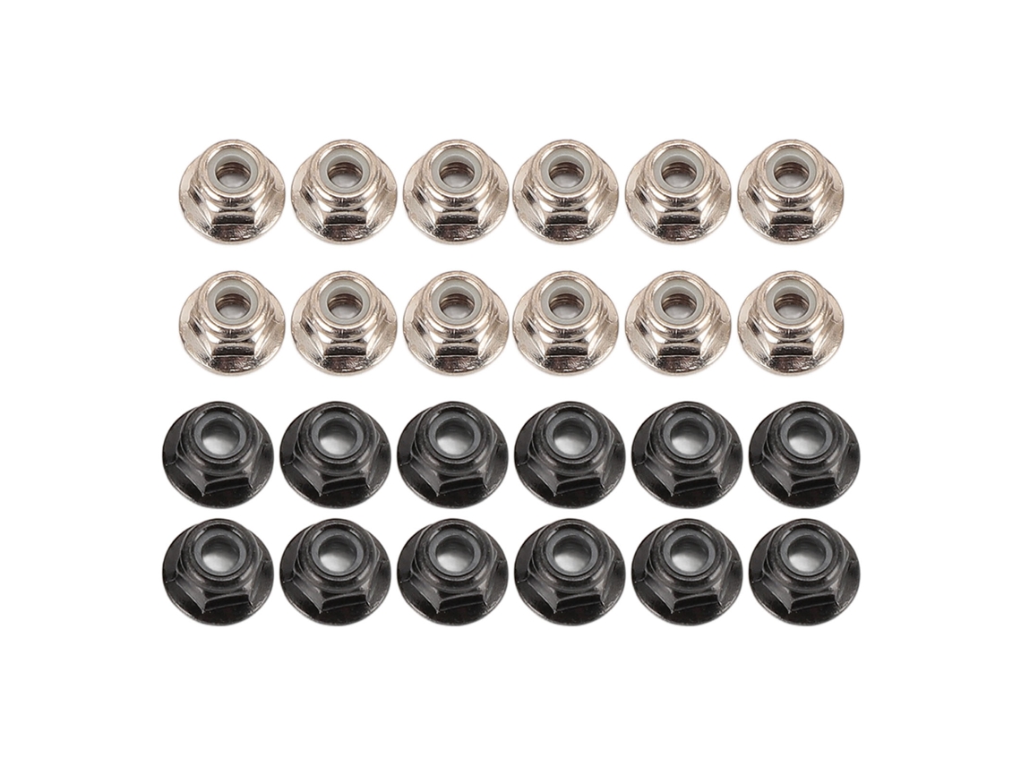 Mali 24pcs Porcas de Fixação M4 de Metal com Borda Anti deslizante para Carros Rc 1/10 Acessórios Preto e Prata