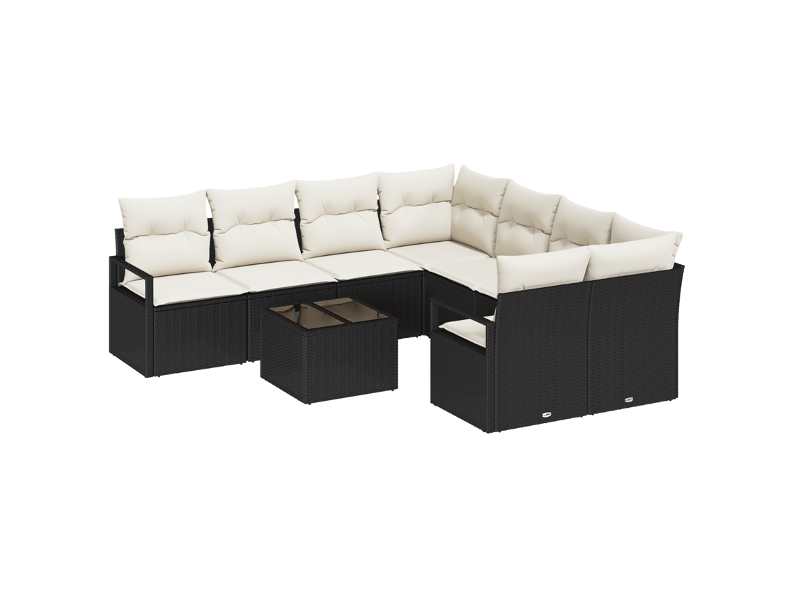 Conjunto 9 Conjunto De Sofás Para Exterior Vidaxl Preto Vime Pe (55 X 55 X 37 Cm)