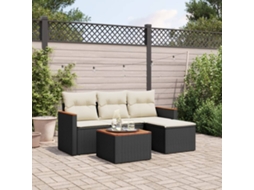 Vidaxl 5 Pcs Conjunto Sofás De Jardim Com Almofadões Vime Pe Preto