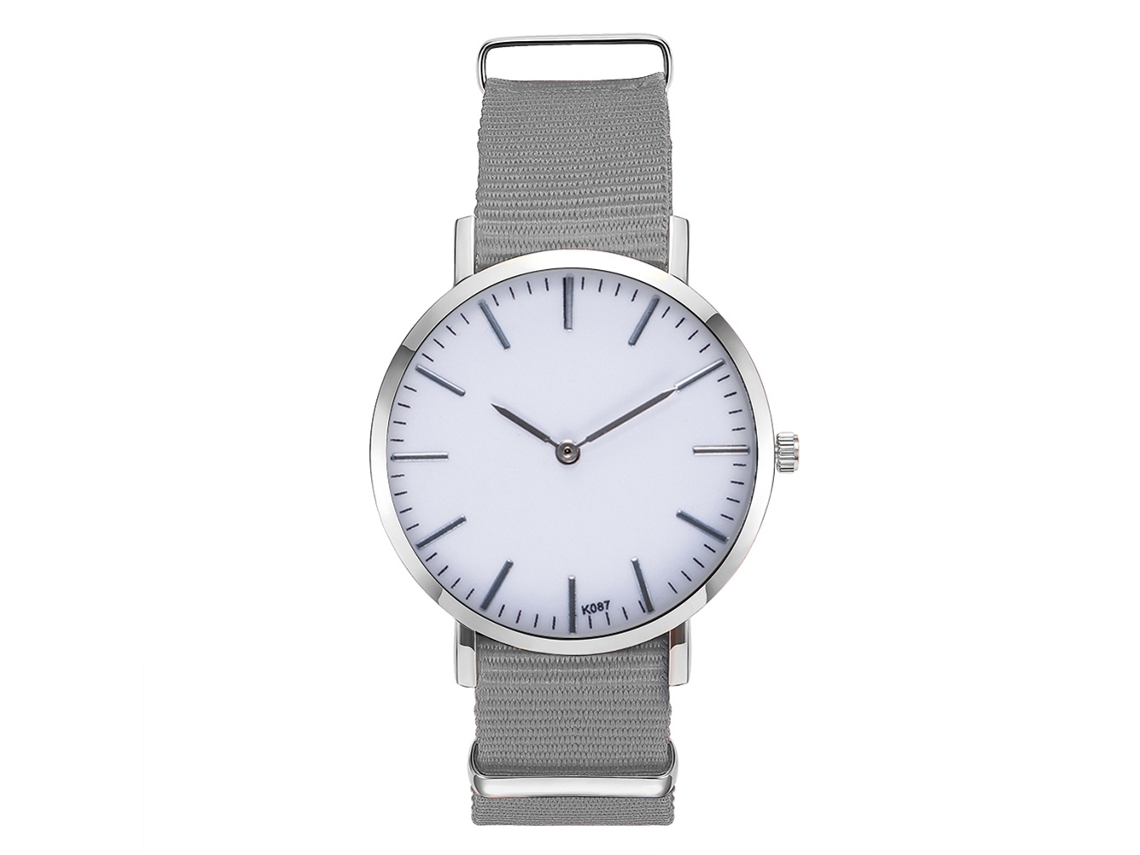 Relógio de pulso masculino casual e moderno com pulseira de nylon, movimento de quartzo, cor cinza.