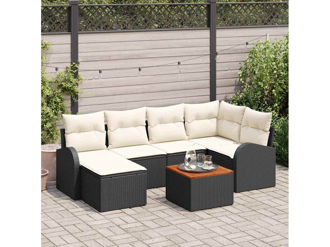 Vidaxl Conjunto De Sofá De Jardim 7 Unid. Preto E Creme Vime Pe