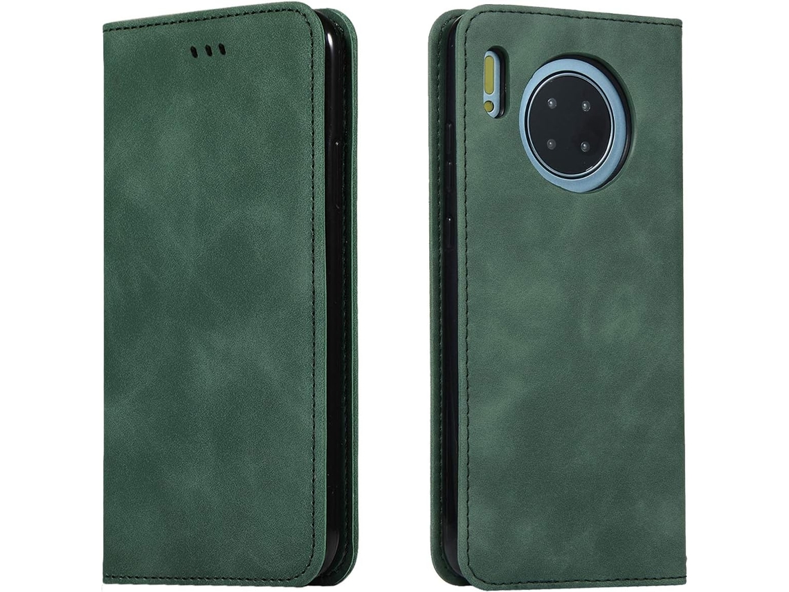 Capa Fólio Trava para Huawei Mate 30 HONGWE. Pele Anti-Choque Magnética Premium Verde