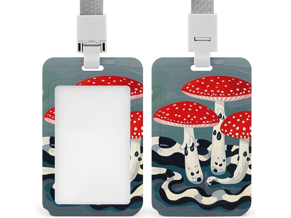 Porta Crachá Com Clipe, Porta Cartão de Identificação Em Formato Cogumelo Abstrato E Charmoso, Com Cordão, Porta Crachá