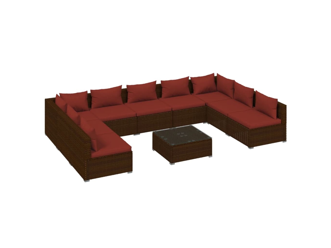 Maison Exclusive - 10 Pcs Conjunto Lounge De Jardim C/ Almofadões Vime Pe Castanho