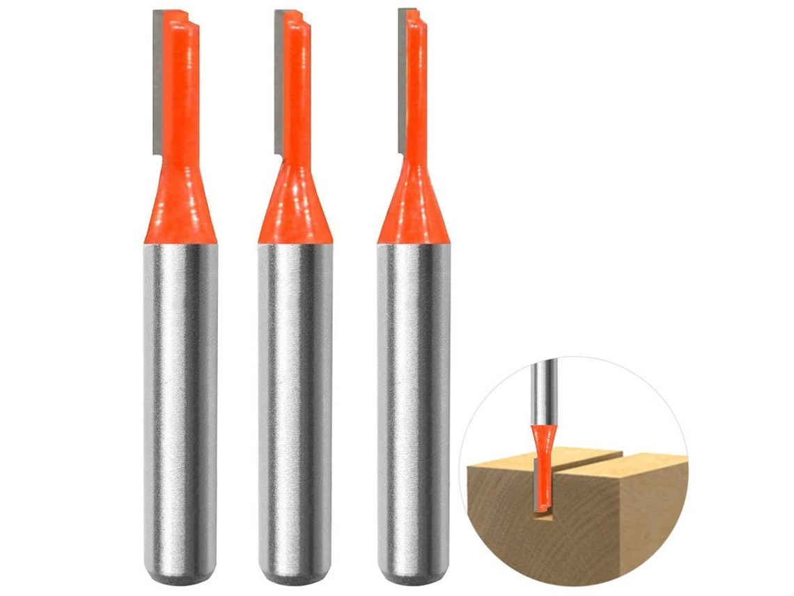 Conjunto de 3 brocas retas para fresadora, 8mm, 3/4/5mm, com lâminas de carbeto para carpintaria S/MARCA