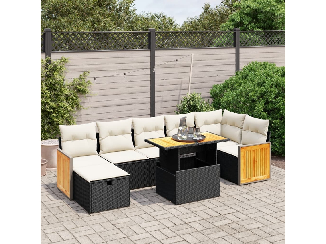 Vidaxl 8 Pcs Conjunto Sofás De Jardim Com Almofadões Vime Pe Preto