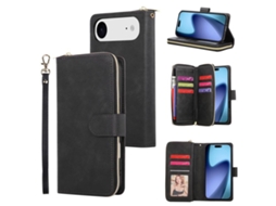Capa De Couro Para Iphone 17 Air Com 9 Compartimentos Para Cartões E Zíper.