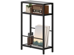 Mesa De Centro Compacta De 3 Prateleiras, Na Cor Preto, Fabricado Em Aço E Vidro, Com Design Prático E Funcional, 40x18x62 Cm