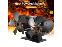 Ventilador Lareira de Cabeça Dupla (10 Pás, Alimentação Térmica, Regulação Automática de Velocidade, Funcionamento Silencioso)