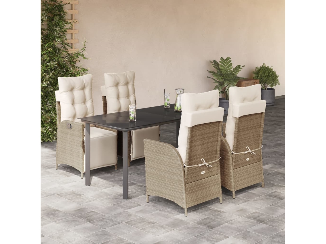 5 Pcs Conjunto De Jantar P/ Jardim Com Almofadões Vime Pe Bege Dkd Home Decor