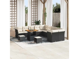 Vidaxl Conjunto De Sofá De Jardim 13 Pcs Preto E Creme Vime Pe