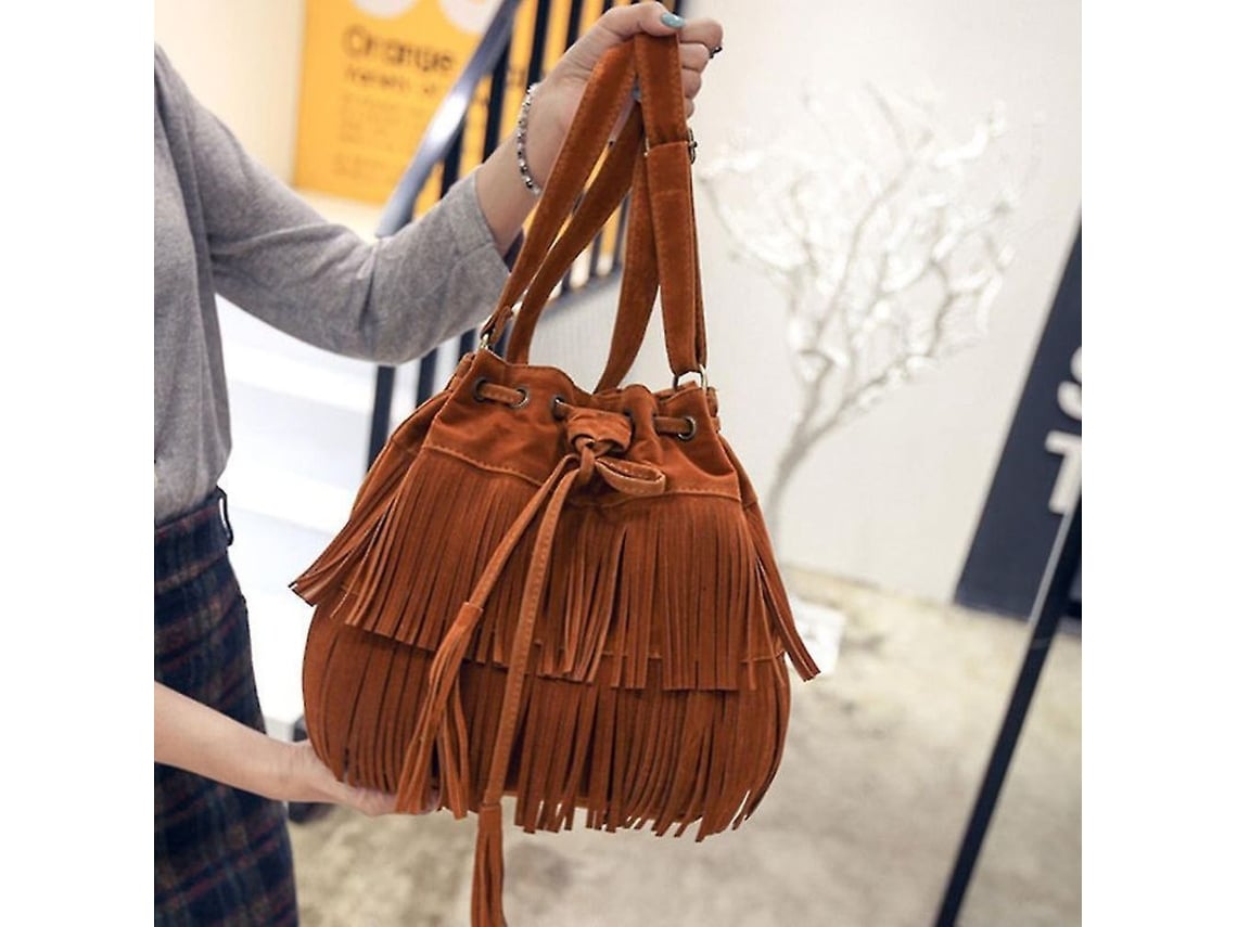 2026 bolsa Bandolera de Cuero Falso com Franjos e Borlas Moda Retro para Mulher