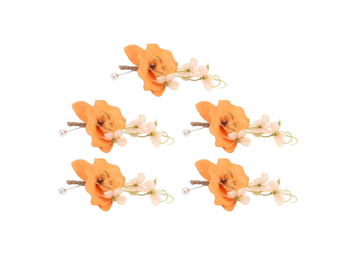 5 Pcs Botãohole de Noivo Flor Artificial Permanente Reutilizável Laranja para Casamento