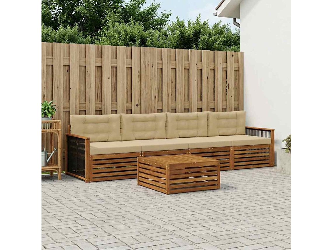 Vidaxl Conjunto De Sofás Para Exterior 5 Pcs Natural E Bege
