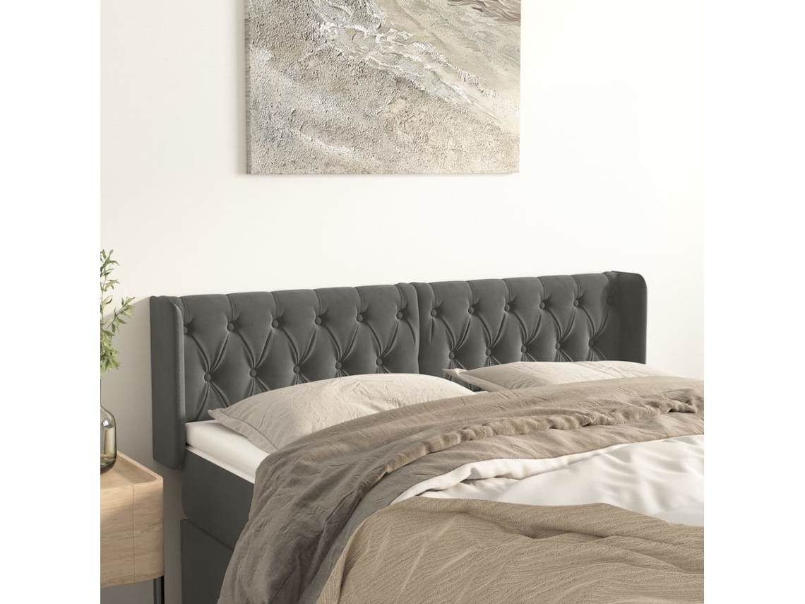 Cabeceira de cama c/ abas veludo 163x16x78/88cm cinzento-escuro