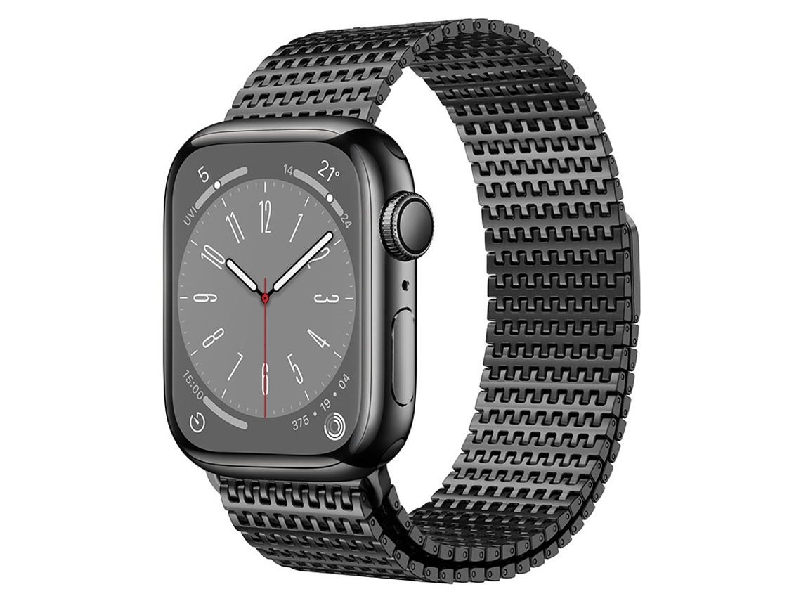 Pulseira de aço inoxidável com fecho Domino e fecho magnético para Apple Watch S10 S11 Ultra 9, Preta, 38 40 41 42mm