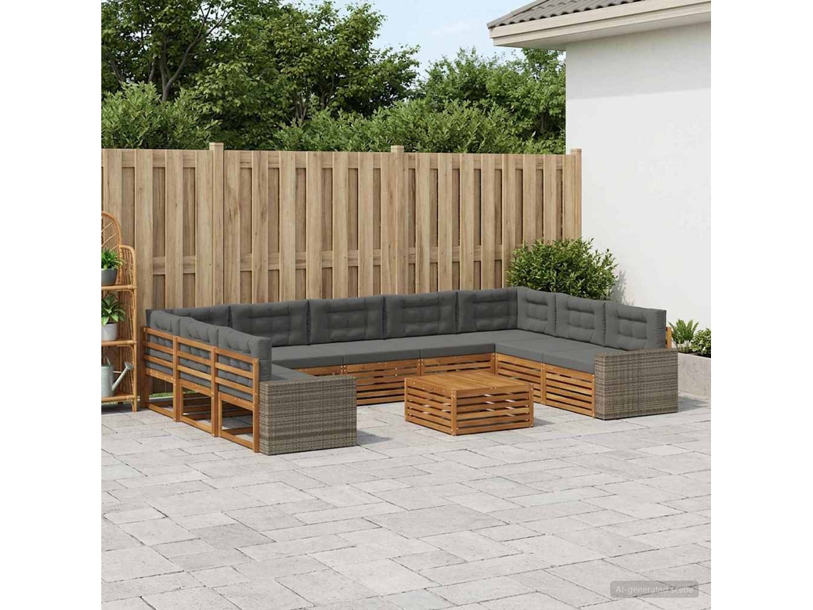 Vidaxl Conjunto De Sofás Para Exterior 10 Pcs Natural E Antracite