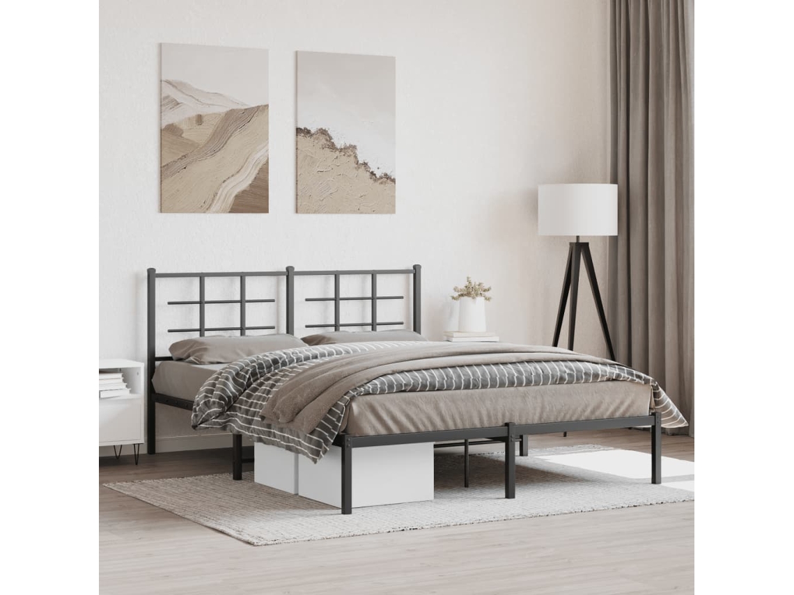 Vidaxl Estrutura De Cama Com Cabeceira 160x200 Cm Metal Preto