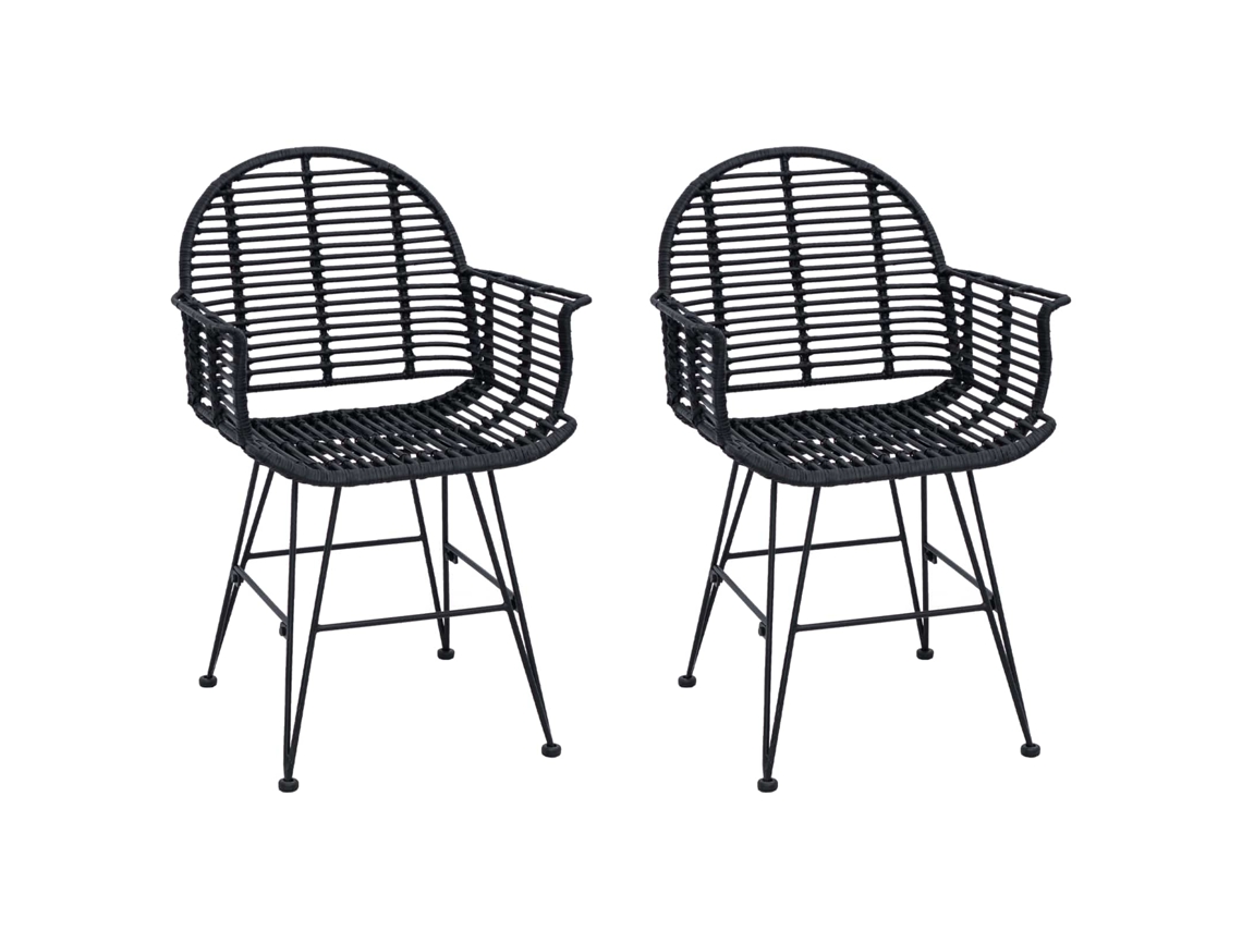 Vidaxl Cadeira De Jantar 2 Pcs Rattan E Ferro Preto 57 X 55 X 85 Cm