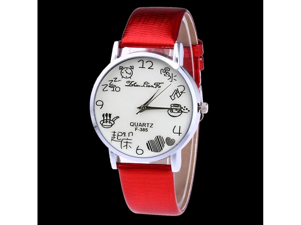 Reloj De Cuero Moderno Para Hombre Y Mujer Dial Redondo De Cuarzo Color Rojo