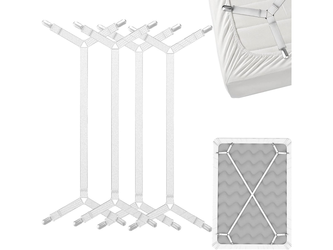 Suportes De Lençol Cruzados, 4 Peças, Mantém Os Lençóis No Lugar, Solteiro/casal/king, Branco(120, 300 Cm)