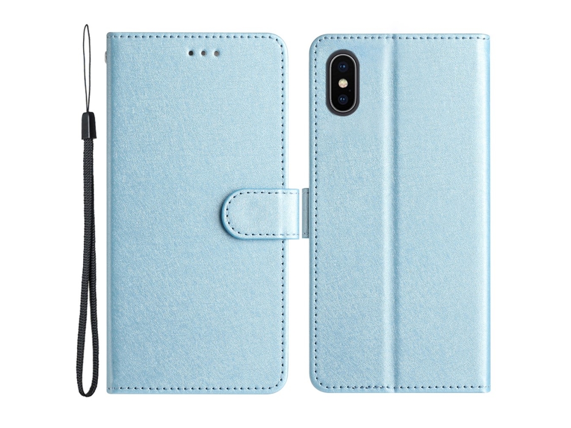 Capa Em Couro Pu Com Suporte E Pega Para Apple Iphone X / Xs - Azul Celeste