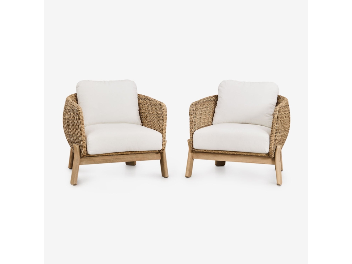 Sklum Pacote De 2 Poltronas De Jardim Leilan Em Madeira De Acácia E Rattan Sintético Poliéster         Marrom Acácia Claro