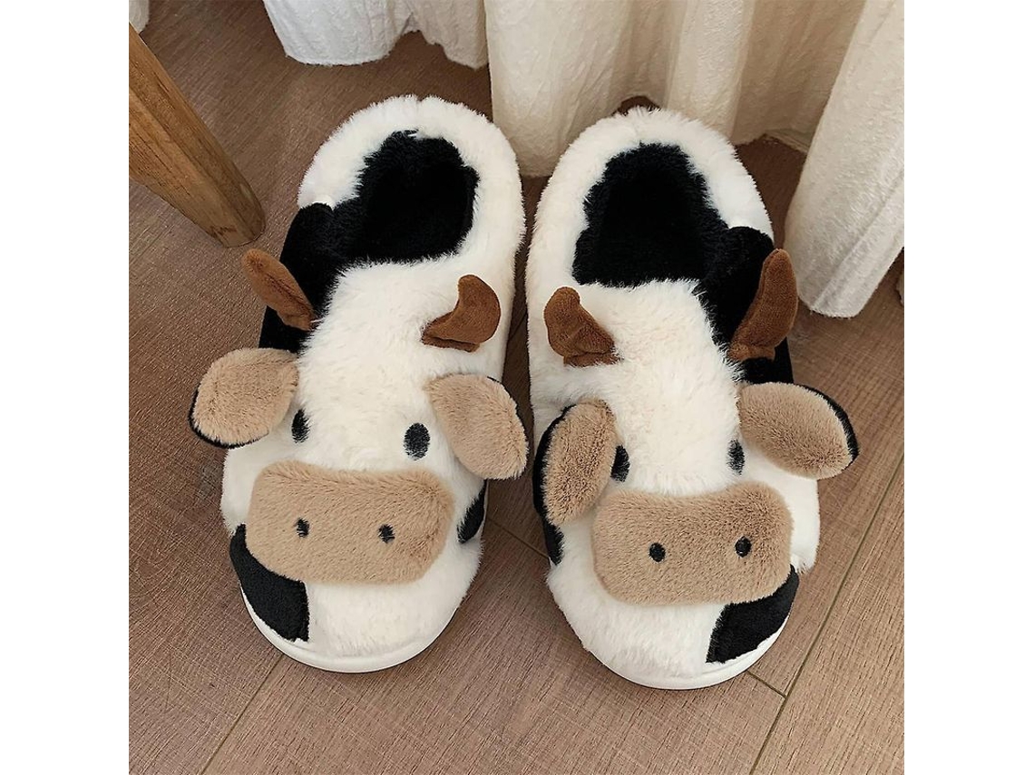 2026 zapatillas de Invierno Suaves para Mujer Con Estilo Cálido Y Antideslizante de Algodón Con Estampado de Vaca