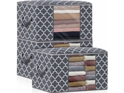 Conjunto De 3 Sacos Organizadores Grandes De 100l Para Cobertores, Roupas E Roupa De Cama, Edredons, Dobráveis E Compactos, Cinza