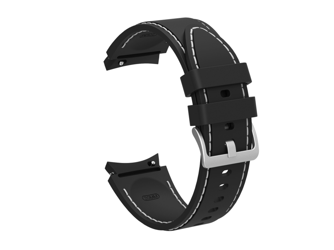 Bracelete Para Samsung Galaxy Watch 4 / Watch 4 Classic - Silicone Com Costura - Black White
