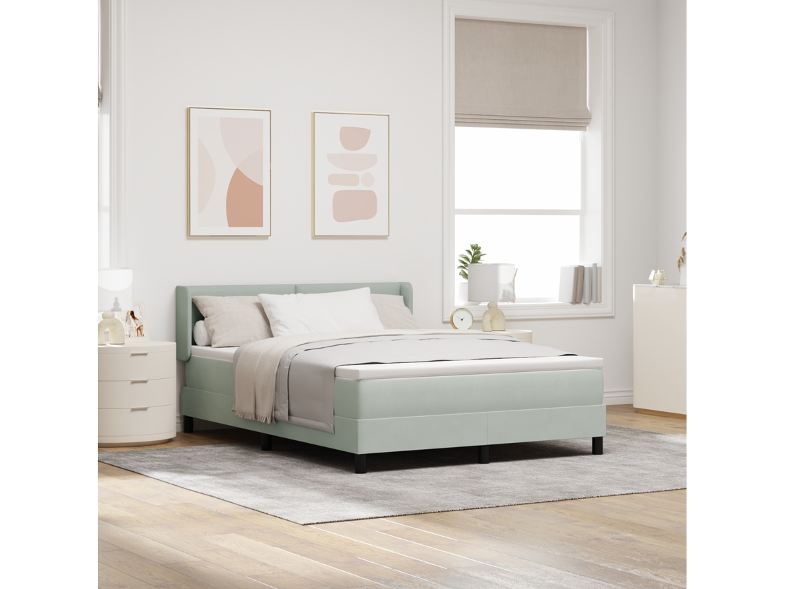 Cama Box Com Colchão Cinza Claro 140x200 Cm De Veludo