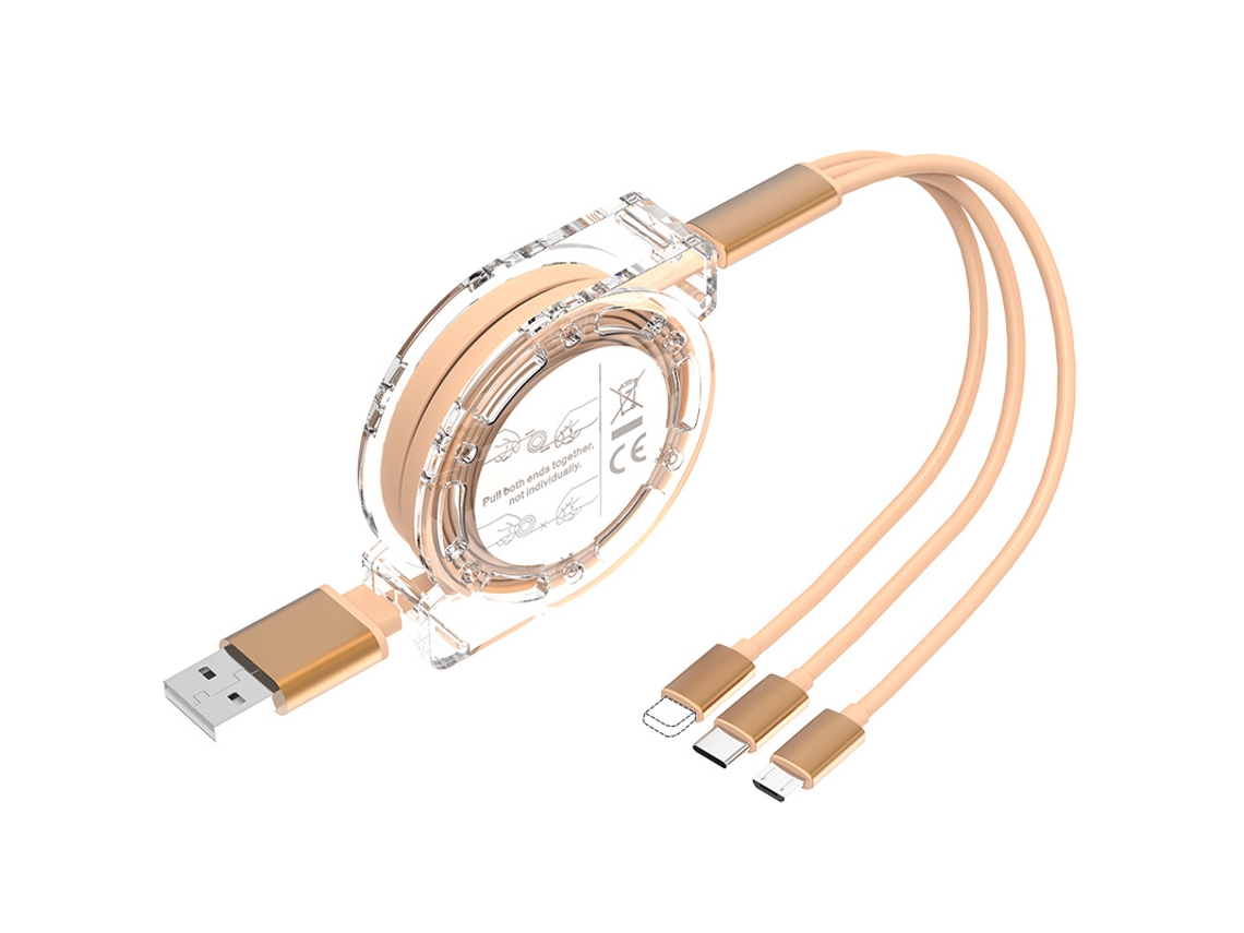 Cabo Carregador 3 Em 1 Usb-c Eifson Para Celular/tipo C/micro Android, Retrátil (dourado)