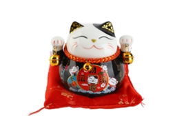 Potinho De Sorte Gato Ceramica Decoracao Mesa Preto 4.5in