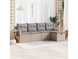 5 Pcs Conjunto De Sofás P/ Jardimconjuntos Relax Jardimconjunto De Jantar Com Almofadões Vime Pe Bege Cfw499325 Lovely Home