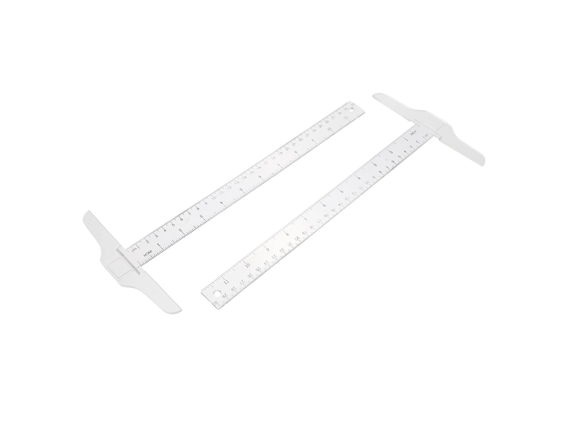 Régua Toyvian em formato T, 30 cm, plástico branco, com escalas transparentes em centímetros, conjunto de 2 peças.