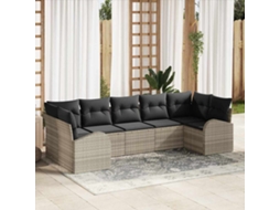 Vidaxl Conjunto De Sofá De Jardim 7 Pcs Cinzento-claro Vime Pe