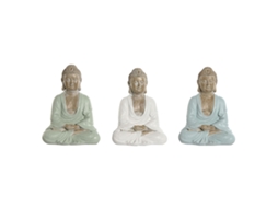 Figura Decorativa HOME ESPRIT Branco Verde Turquesa Buda Oriental 14x10,5x18,5 cm 3 Unidades