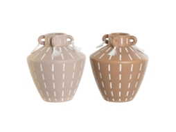 Vaso HOME ESPRIT Castanho Marrom Claro Cerâmica Colonial Franjas 15,5 X 15,5 X 17,1 Cm 2 Unidades