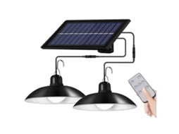 Luminária solar suspensa de duas cabeças para exterior com controle remoto, ideal para casa, pátio e jardim. Brilvibera