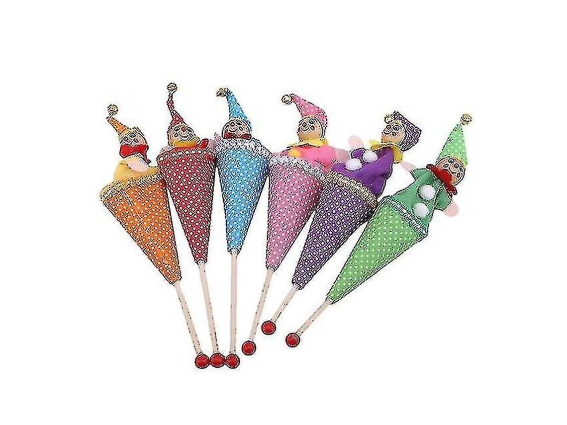 2026 6 Bonecos de Palhaço Sorridente Retráteis Brinquedos de Busca Interativa com Campainha de Madeira Presente para Crianças Cores Aleatórias