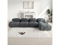Sofá De Canto 4 Lugares Cinza Com Chaise E Braços Largos Para Sala E Escritório
