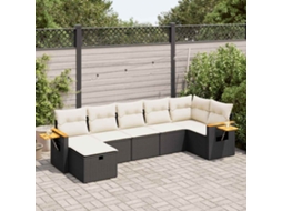 Conjunto 7 Pcs de Sofás P/ Jardim com Almofadões Vime Pe Preto PANGSHIYUAN