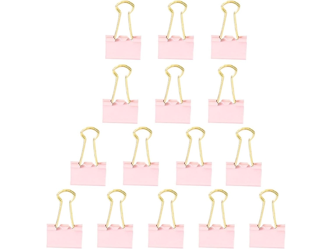 Clips de metal Sewacc, tamanho médio, rosa, 15 peças, material metálico, organizador para mesa e estudantes.