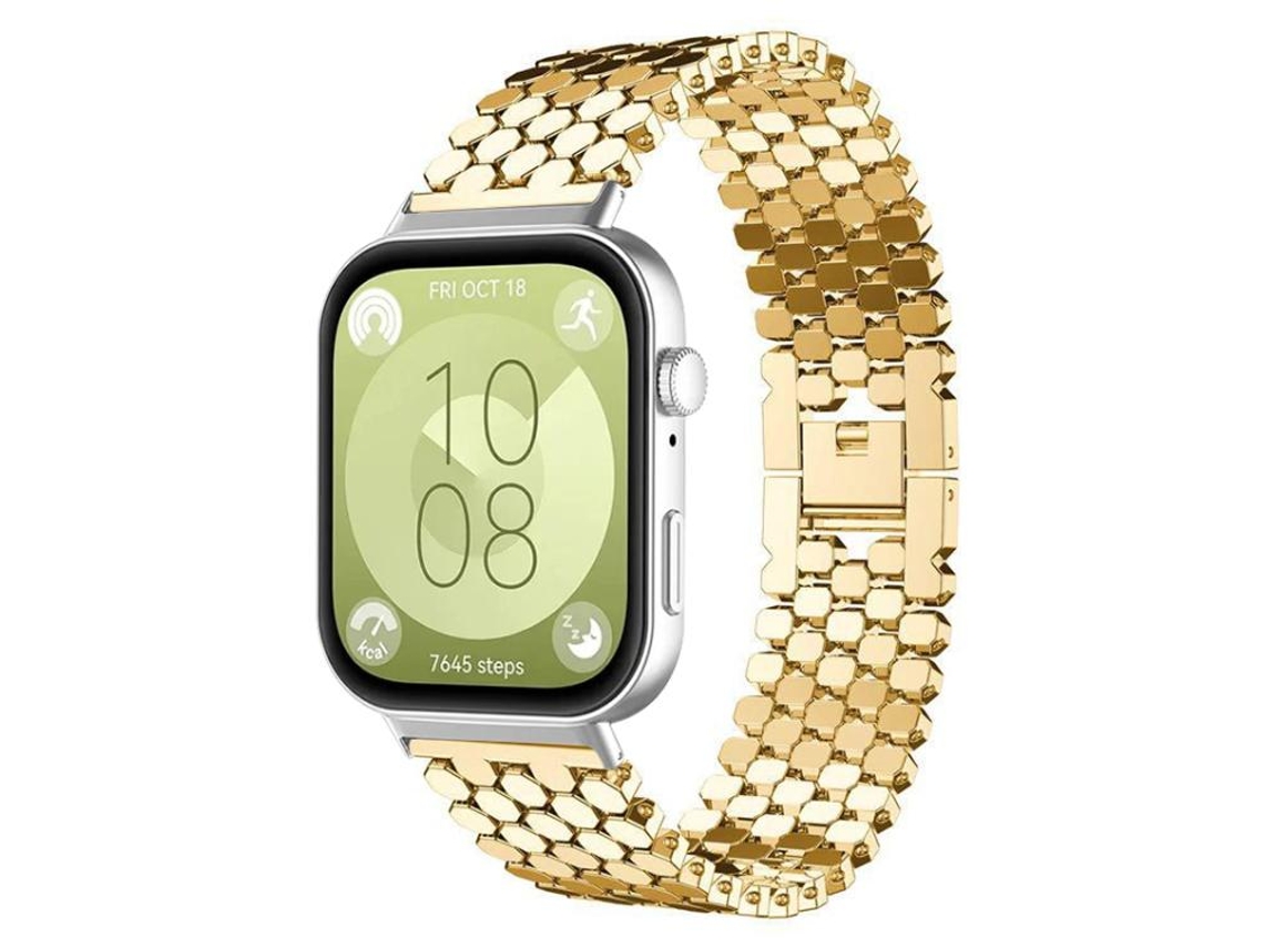 Bracelete Para Huawei Watch Fit 4 / Fit 4 Pro / Fit 3 - Metal - Textura De Escamas De Peixe Dourada
